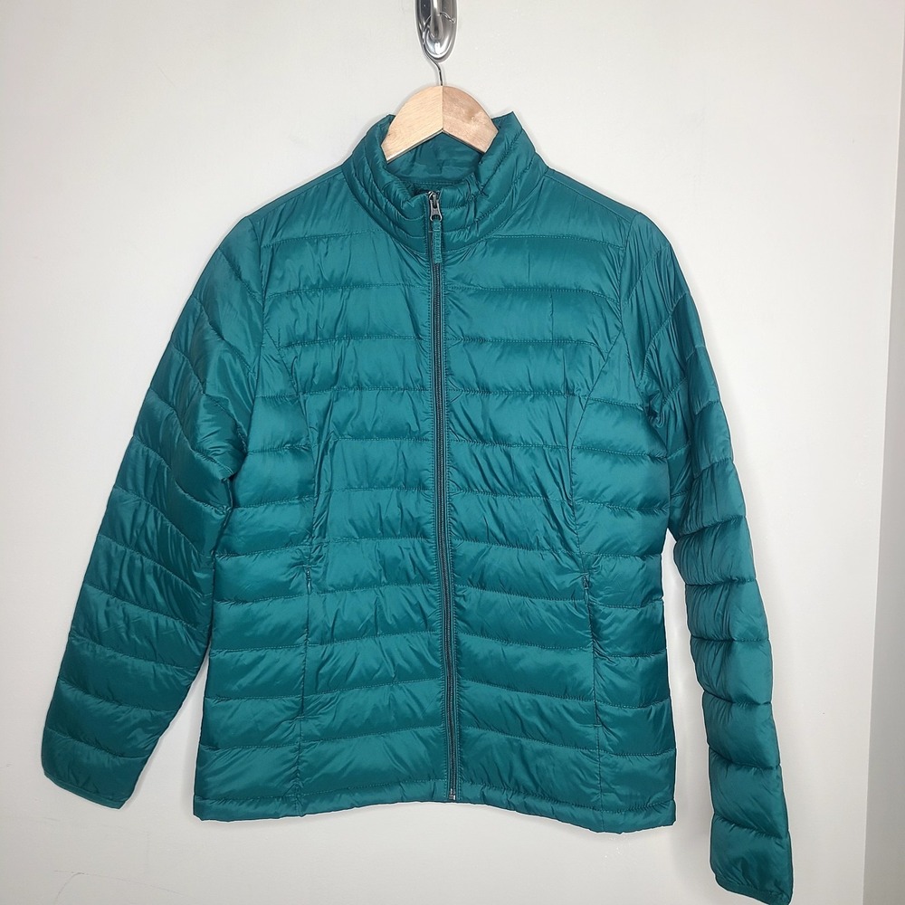 Amazon Essentials Puffer Jacket Green Lightweight Mock Neck Travel Packable L
